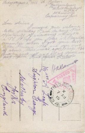 Ostende postcard 1915 reverse