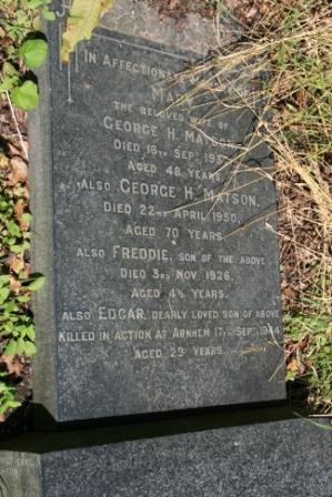 Edgar Matson named on family headstone
