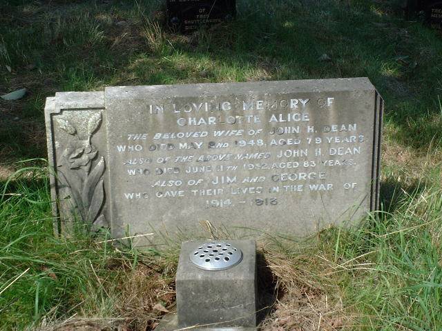 George Dickinson and James Shelmerdine remembered on John Deans headstone