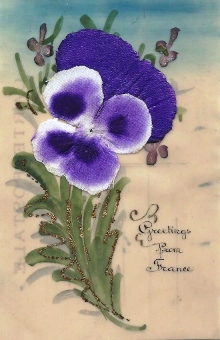 Greetings from France silk postcard WW1